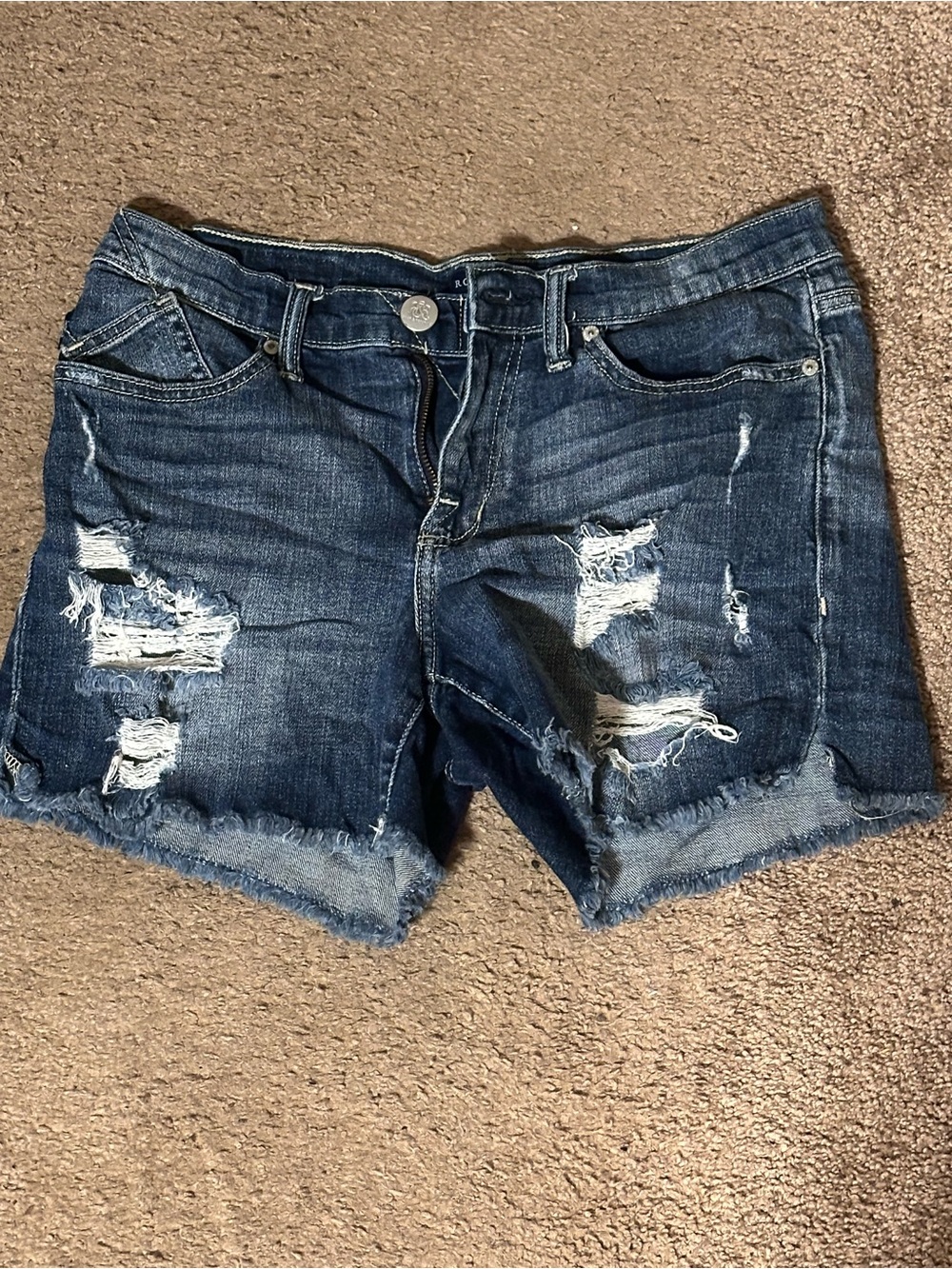 Rock & Republic Distressed Dark Blue Denim Shorts